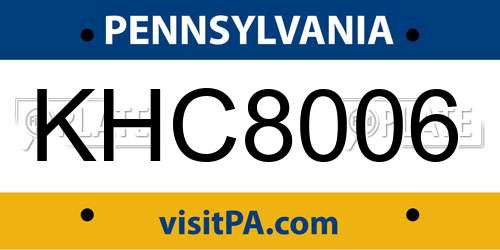 KHC8006 Pennsylvania License Plate