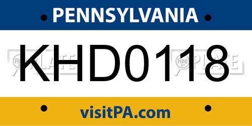 KHD0118 Pennsylvania License Plate