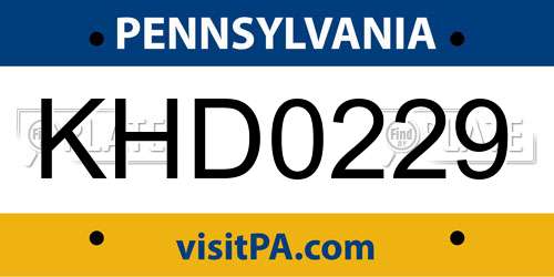 KHD0229 Pennsylvania License Plate
