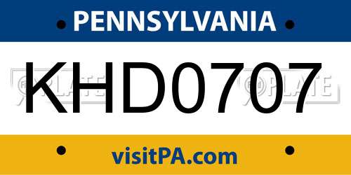 KHD0707 Pennsylvania License Plate