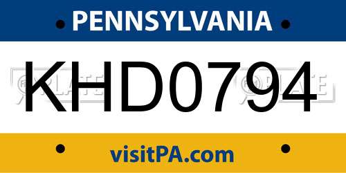 KHD0794 Pennsylvania License Plate