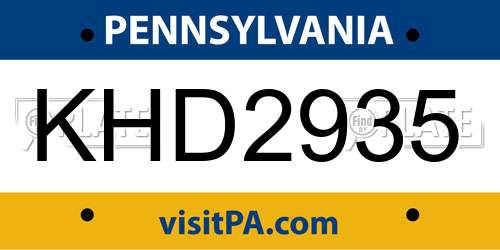 KHD2935 Pennsylvania License Plate