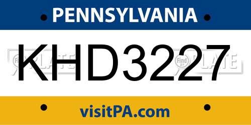 KHD3227 Pennsylvania License Plate