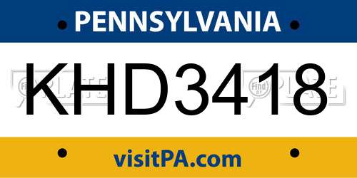 KHD3418 Pennsylvania License Plate