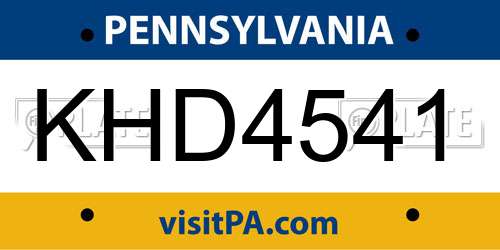 KHD4541 Pennsylvania License Plate