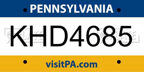 KHD4685 Pennsylvania License Plate