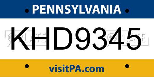 KHD9345 Pennsylvania License Plate