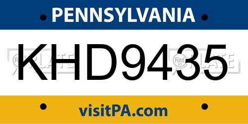 KHD9435 Pennsylvania License Plate