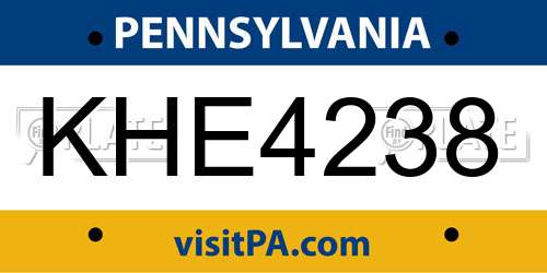 KHE4238 Pennsylvania License Plate