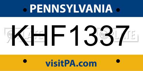 KHF1337 Pennsylvania License Plate