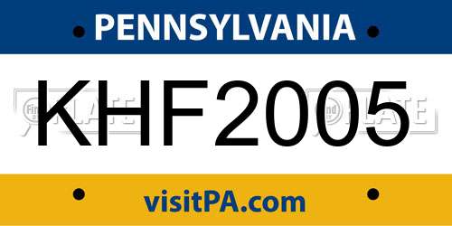 KHF2005 Pennsylvania License Plate