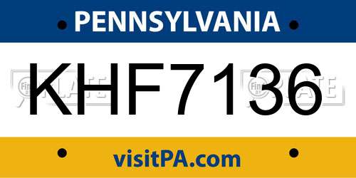 KHF7136 Pennsylvania License Plate