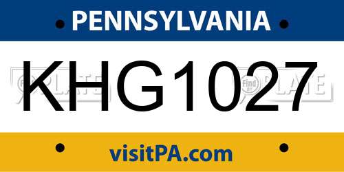 KHG1027 Pennsylvania License Plate