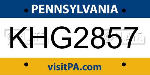 KHG2857 Pennsylvania License Plate