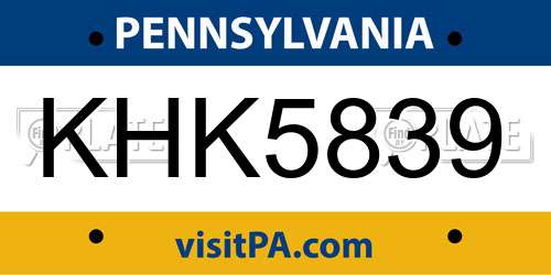 KHK5839 Pennsylvania License Plate