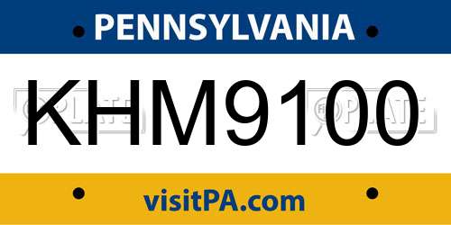 KHM9100 Pennsylvania License Plate