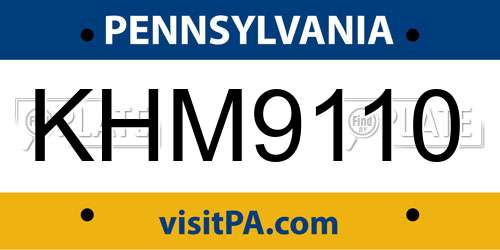KHM9110 Pennsylvania License Plate