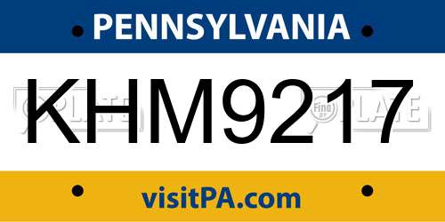 KHM9217 Pennsylvania License Plate