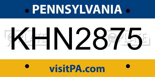 KHN2875 Pennsylvania License Plate