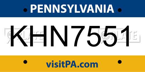 KHN7551 Pennsylvania License Plate