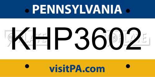KHP3602 Pennsylvania License Plate