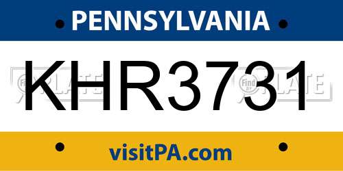 KHR3731 Pennsylvania License Plate