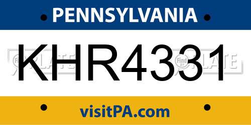 KHR4331 Pennsylvania License Plate