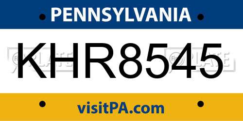 KHR8545 Pennsylvania License Plate