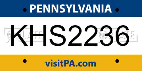 KHS2236 Pennsylvania License Plate