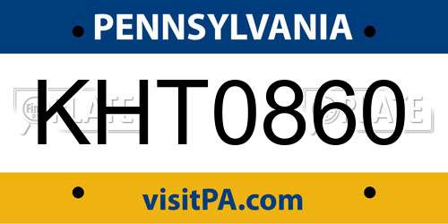 KHT0860 Pennsylvania License Plate