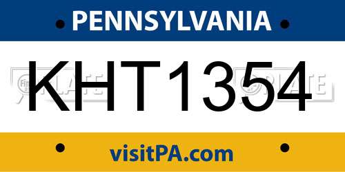 KHT1354 Pennsylvania License Plate
