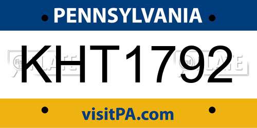 KHT1792 Pennsylvania License Plate