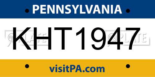 KHT1947 Pennsylvania License Plate