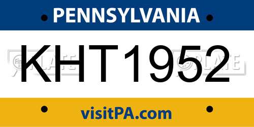 KHT1952 Pennsylvania License Plate