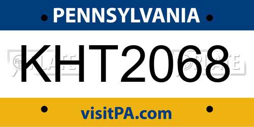 KHT2068 Pennsylvania License Plate