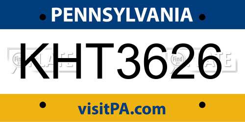 KHT3626 Pennsylvania License Plate
