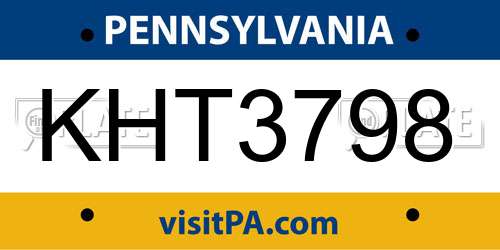 KHT3798 Pennsylvania License Plate