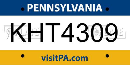 KHT4309 Pennsylvania License Plate