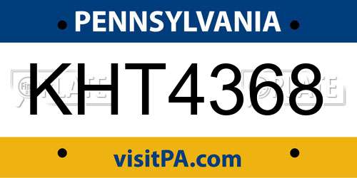 KHT4368 Pennsylvania License Plate