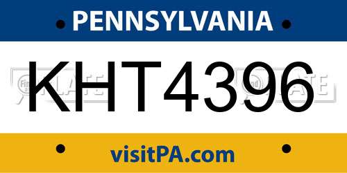 KHT4396 Pennsylvania License Plate
