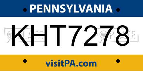 KHT7278 Pennsylvania License Plate