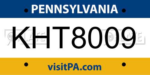 KHT8009 Pennsylvania License Plate