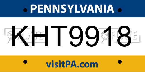KHT9918 Pennsylvania License Plate