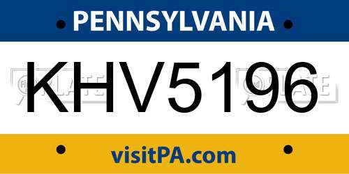 KHV5196 Pennsylvania License Plate