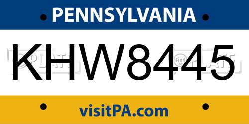 KHW8445 Pennsylvania License Plate
