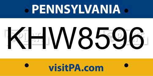 KHW8596 Pennsylvania License Plate