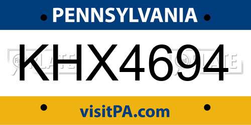 KHX4694 Pennsylvania License Plate