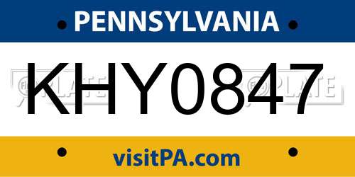 KHY0847 Pennsylvania License Plate