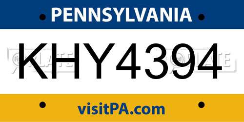 KHY4394 Pennsylvania License Plate