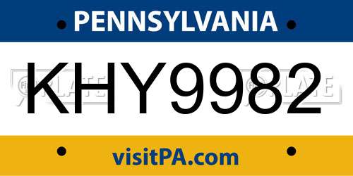 KHY9982 Pennsylvania License Plate